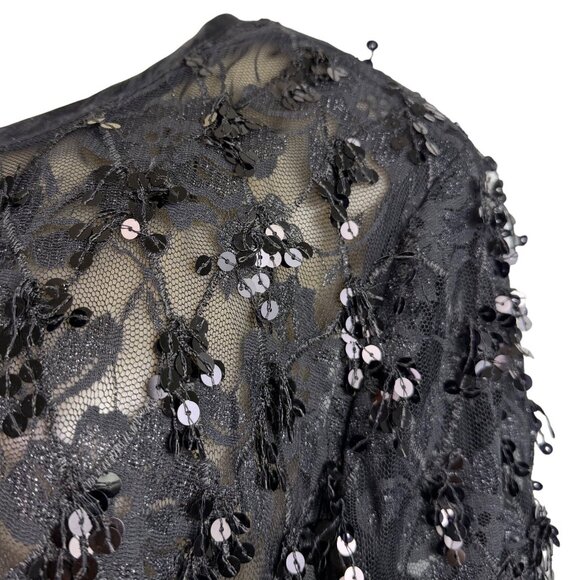 Chicos Womens Black Embroidered Sheer Jacket Sequins Details Sz 3 - Picture 5 of 10